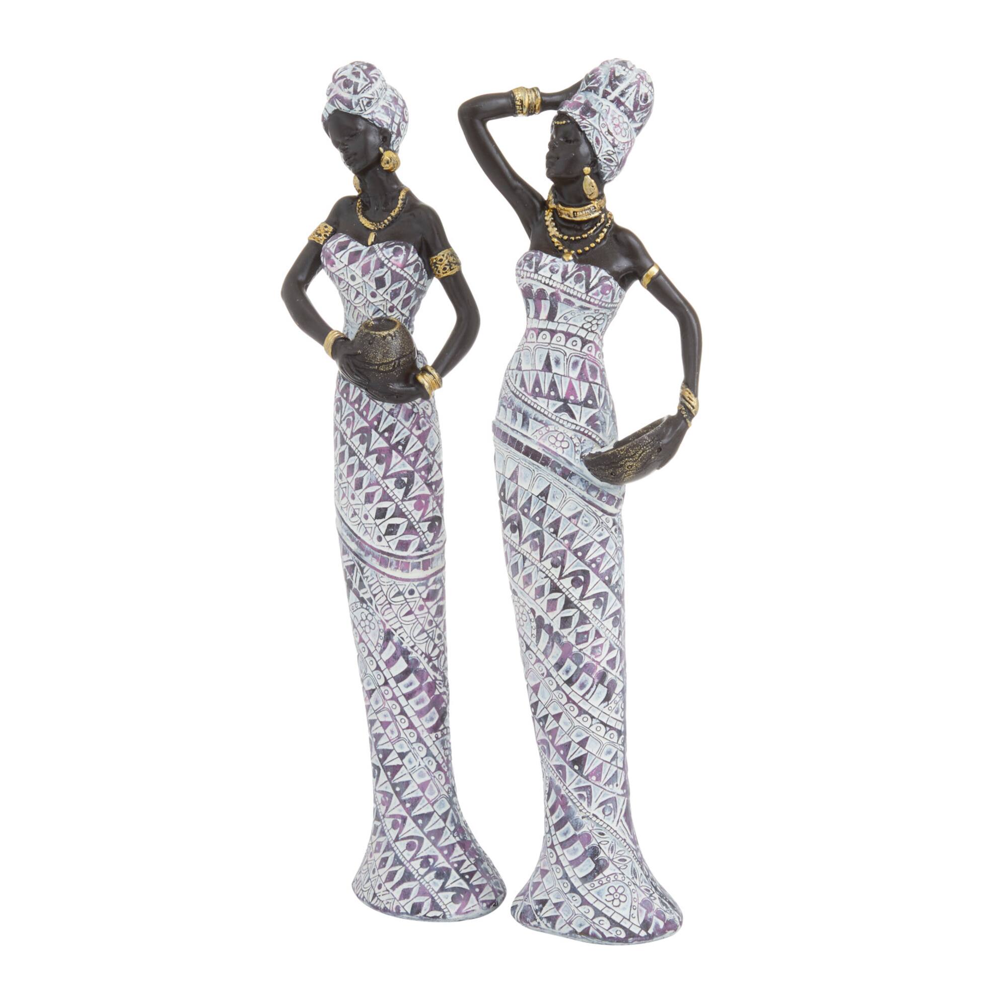 Set of 2 Multi Polystone Eclectic Sculptures, 13" x 3" x 3"